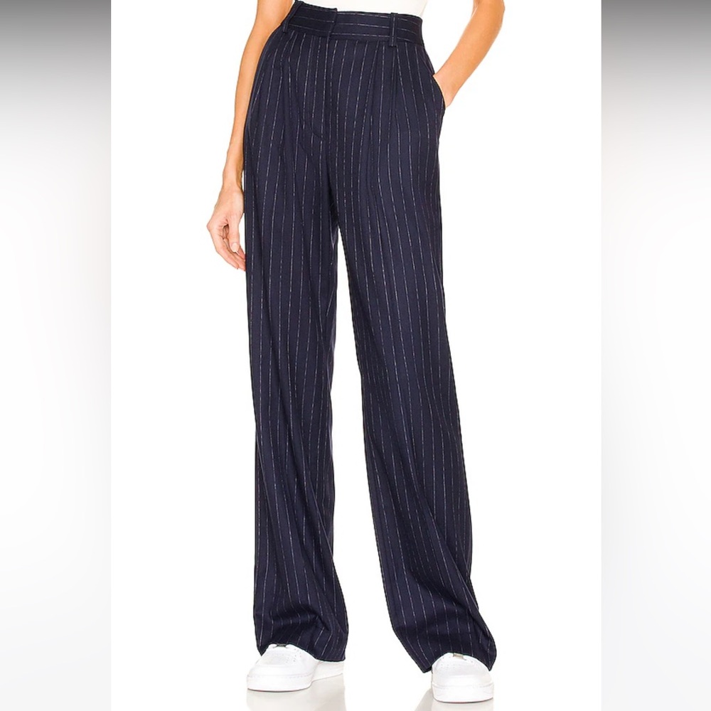 Favorite Daughter Navy Pinstripe Wide-Leg Trousers